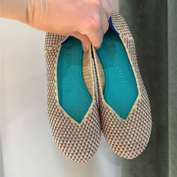 Rothy's Metallic Jewel Box Round Toe Ballet Flat - Tan/Pink/Teal - Size 7 *Rare* - Picture 4 of 9